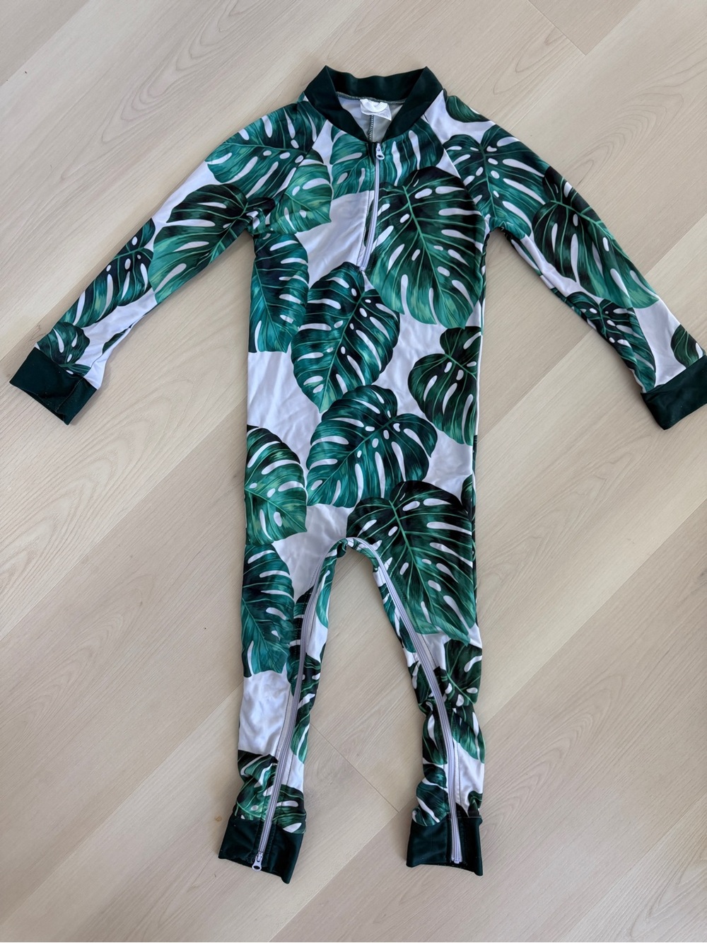 Kids Honeysuckle Company Green Monstera Leaf One-Piece Swimsuit